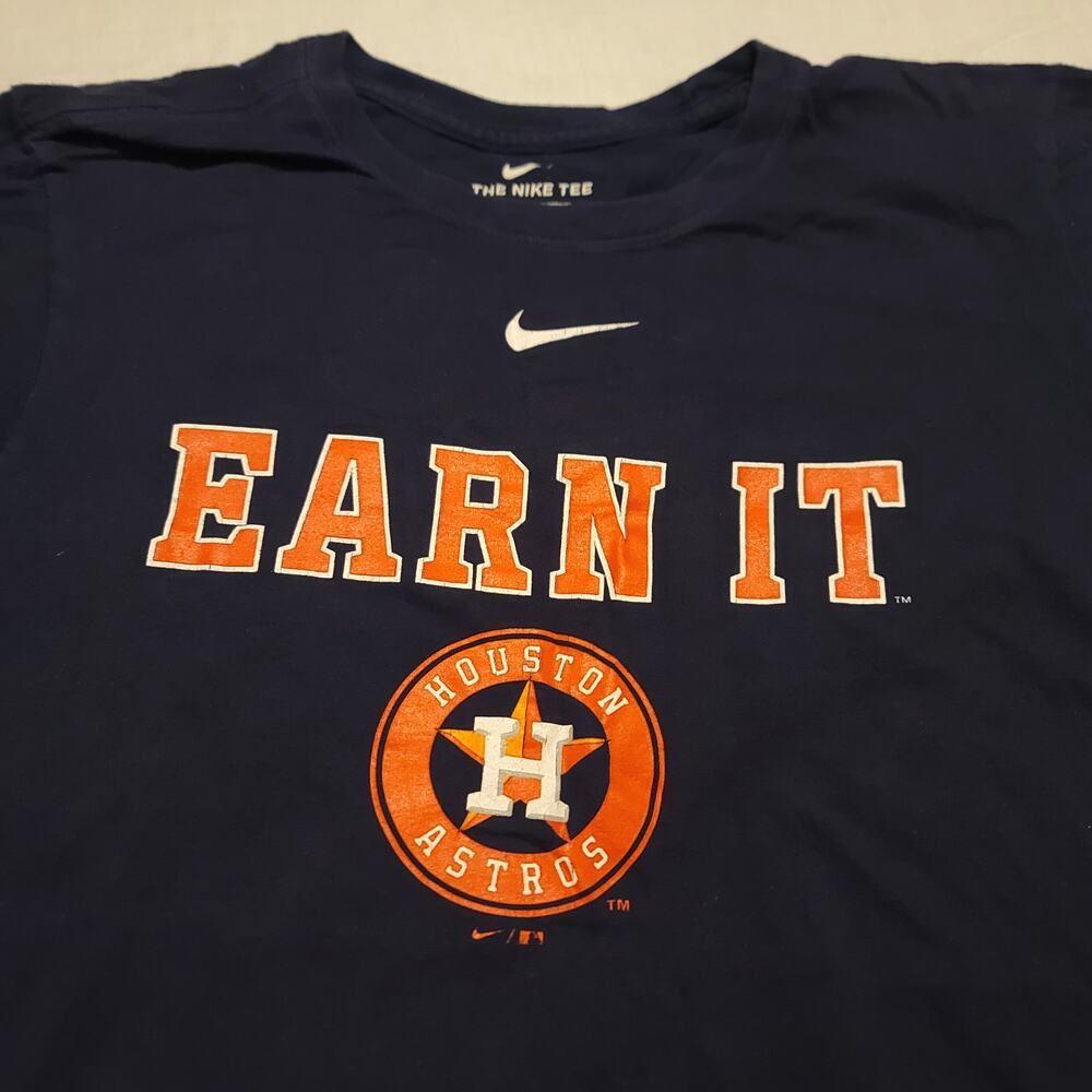 Nike Houston Astros Earn It Graphic College Baseball T Shirt Mens Size S Blue